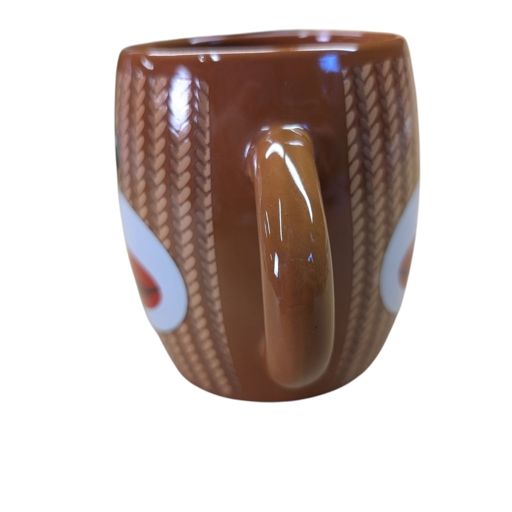 Sock Monkey Face Mug Double Handle Brown Red White 4" Tall - Picture 5 of 11